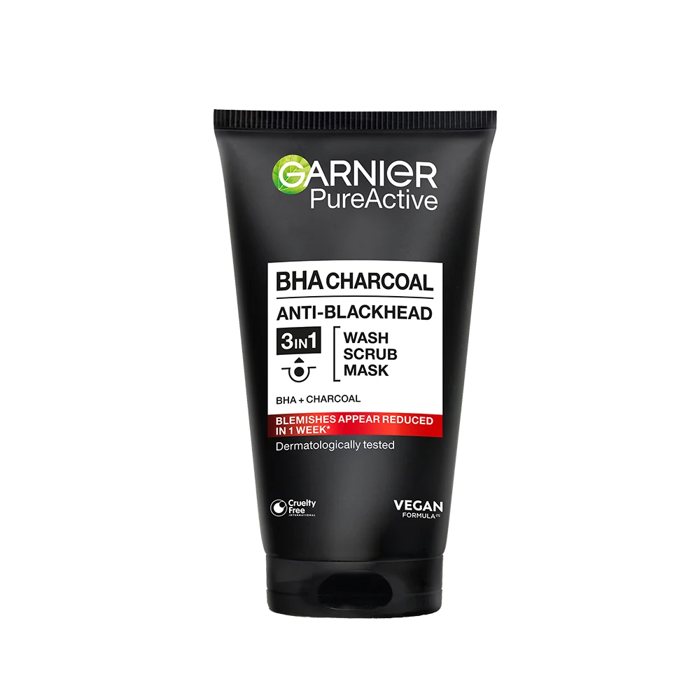 Garnier Pure Active BHA Charcoal 3-in-1 Wash Scrub Mask 150ml